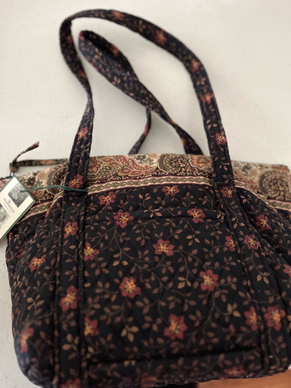 Vera Bradley Quilted Floral Tote in Black and Burgundy Accents - Picture 2 of 4